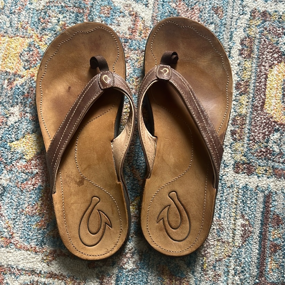 Ladies OluKai Leather Flip Flops